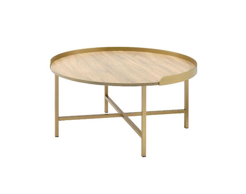 ACME - Mithea - Coffee Table - Oak Table Top & Gold Finish - 5th Avenue Furniture