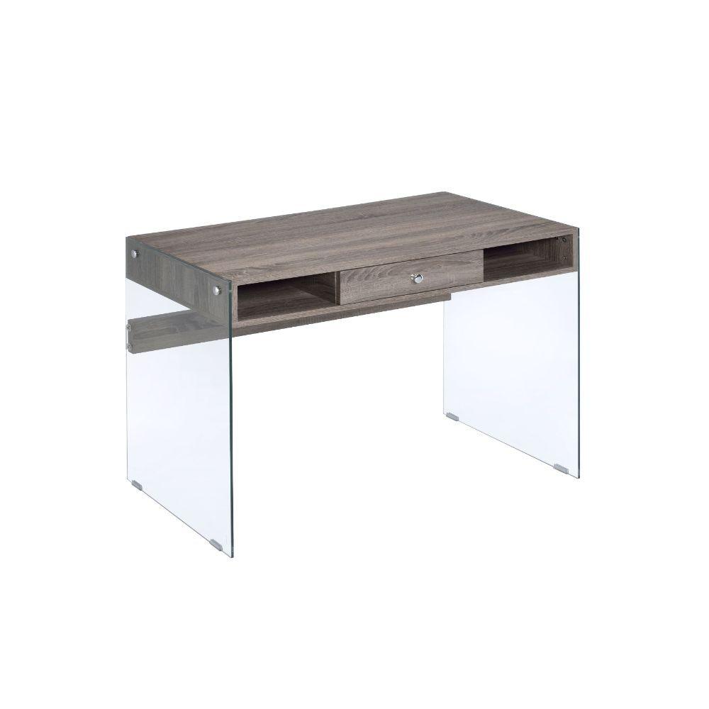 ACME - Armon - Desk - Gray Oak & Clear Glass - 5th Avenue Furniture