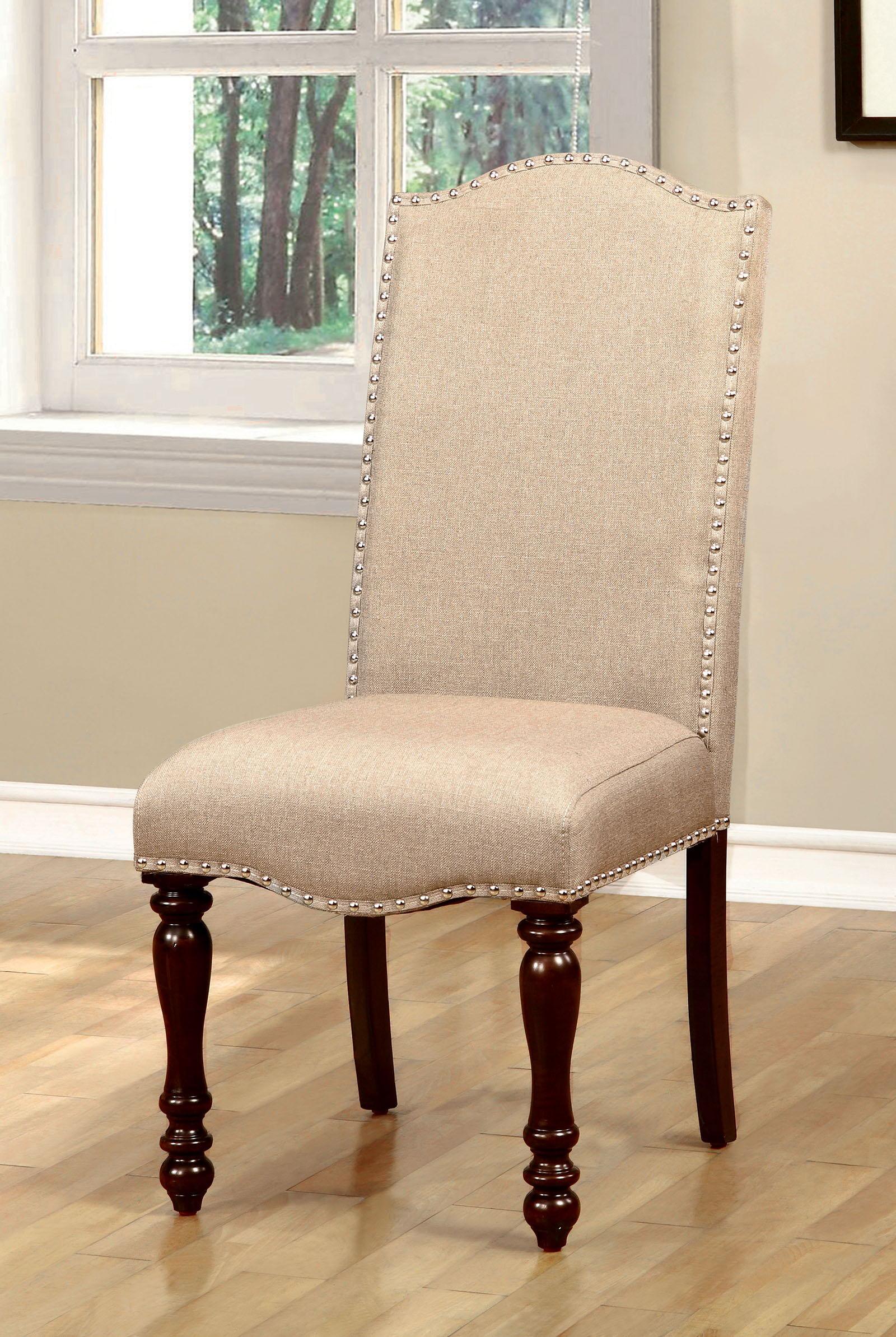 Furniture of America - Hurdsfield - Side Chair (Set of 2) - Antique Cherry / Beige - 5th Avenue Furniture