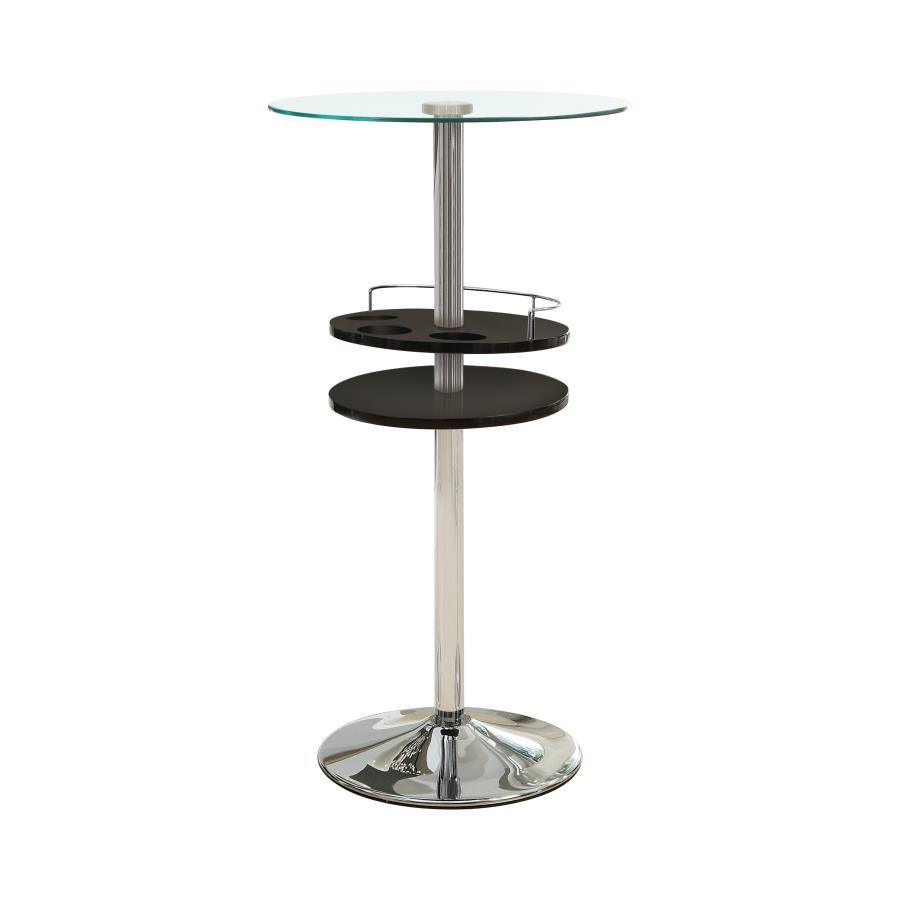 CoasterEveryday - Gianella - Glass Top Bar Table With Wine Storage - Black And Chrome - 5th Avenue Furniture