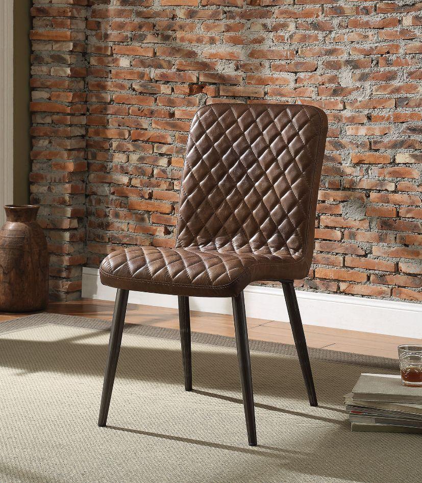 ACME - Millerton - Side Chair (Set of 2) - Vintage Chocolate Top Grain Leather & Antique Black - 5th Avenue Furniture