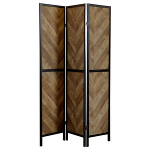 CoasterEveryday - Marlene - Herringbone Pattern 3-Panel Screen - Rustic Tobacco And Black - 5th Avenue Furniture