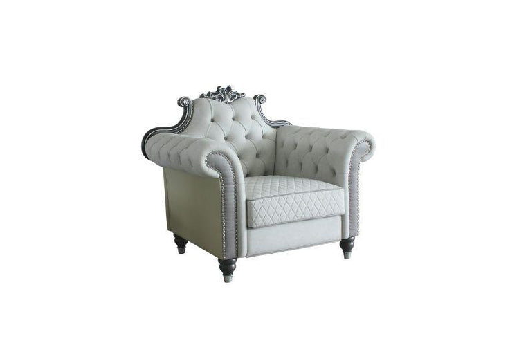 ACME - House - Delphine - Chair - Two Tone Ivory Fabric, Beige PU & Charcoal Finish - 5th Avenue Furniture