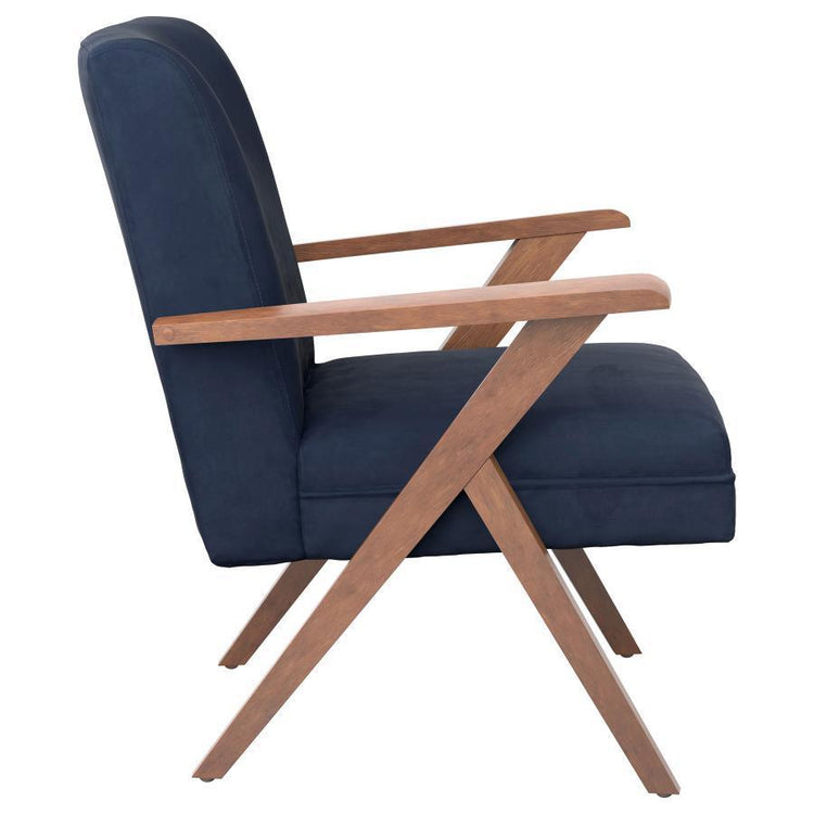 CoasterEssence - Cheryl - Wooden Arms Accent Chair - Dark Blue And Walnut - 5th Avenue Furniture