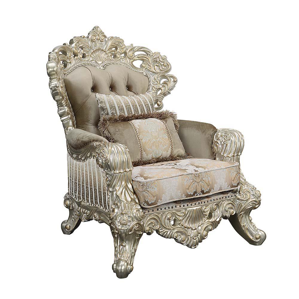 ACME - Sorina - Chair - Velvet, Fabric & Antique Gold Finish - 5th Avenue Furniture