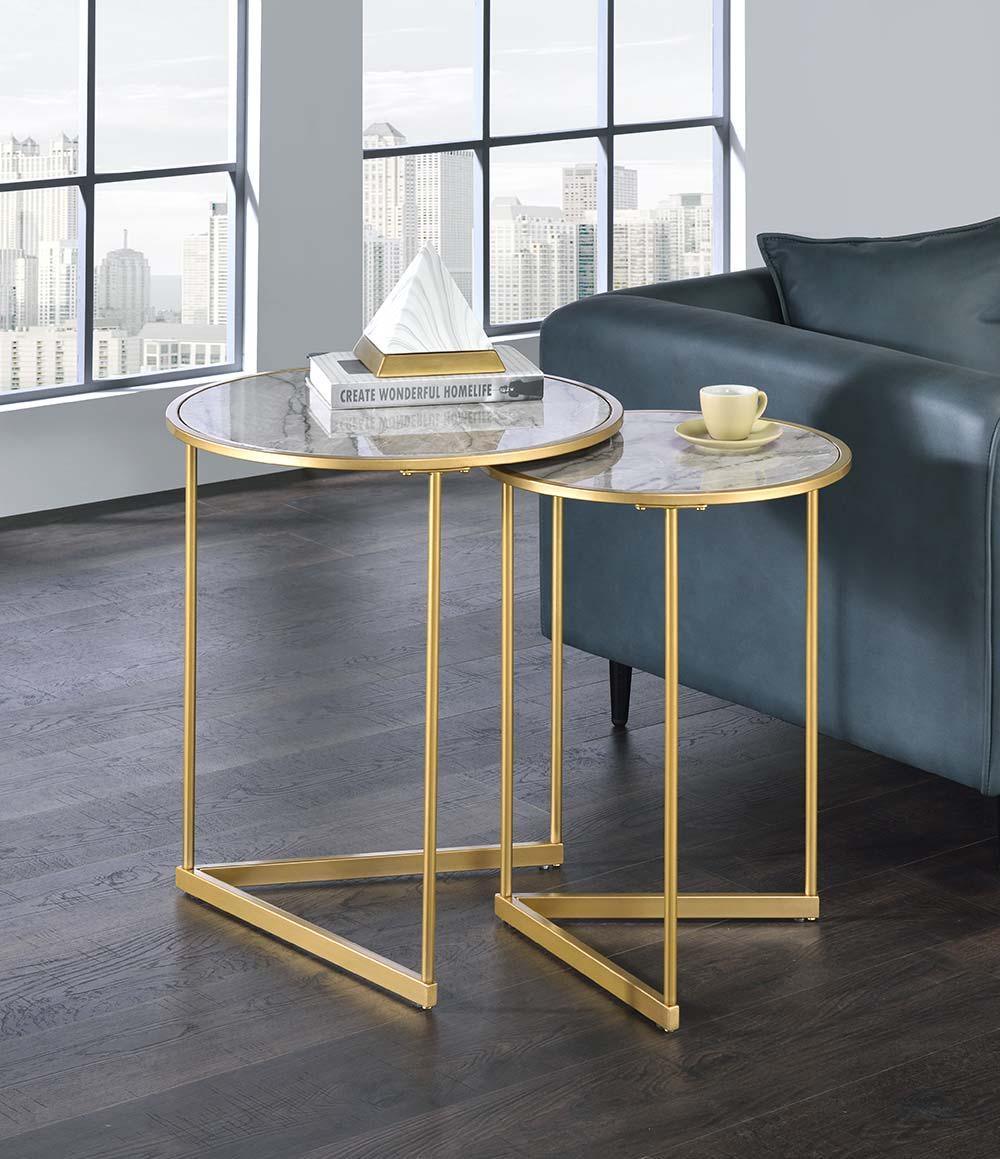 ACME - Garo - Accent Table - Faux Marble & Gold Finish - 5th Avenue Furniture