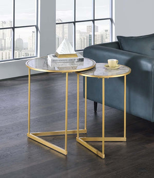 ACME - Garo - Accent Table - Faux Marble & Gold Finish - 5th Avenue Furniture