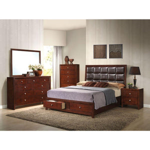 ACME - Ilana - Queen Bed - Brown PU & Brown Cherry - 5th Avenue Furniture