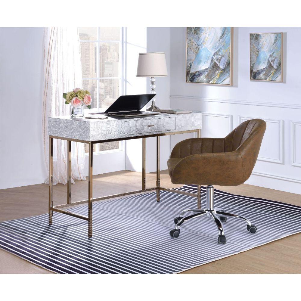 ACME - Piety - Vanity Desk - Silver PU & Champagne - 5th Avenue Furniture