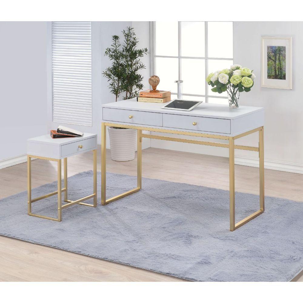 ACME - Coleen - Desk - White & Brass - 5th Avenue Furniture