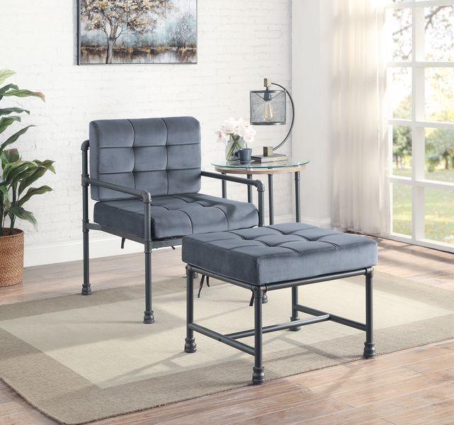 ACME - Brantley - Ottoman - Gray Velvet & Sandy Gray Finish - 5th Avenue Furniture