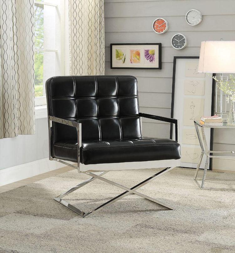 ACME - Rafael - Accent Chair - Black PU & Stainless Steel - 5th Avenue Furniture