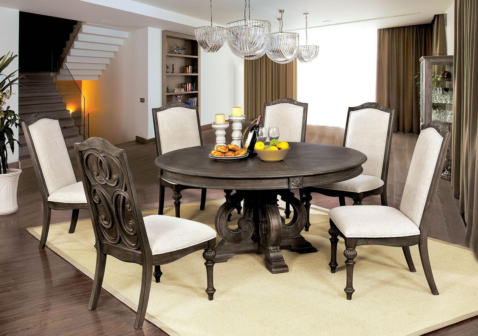 Furniture of America - Arcadia - Round Dining Table - Rustic Natural Tone / Ivory - 5th Avenue Furniture