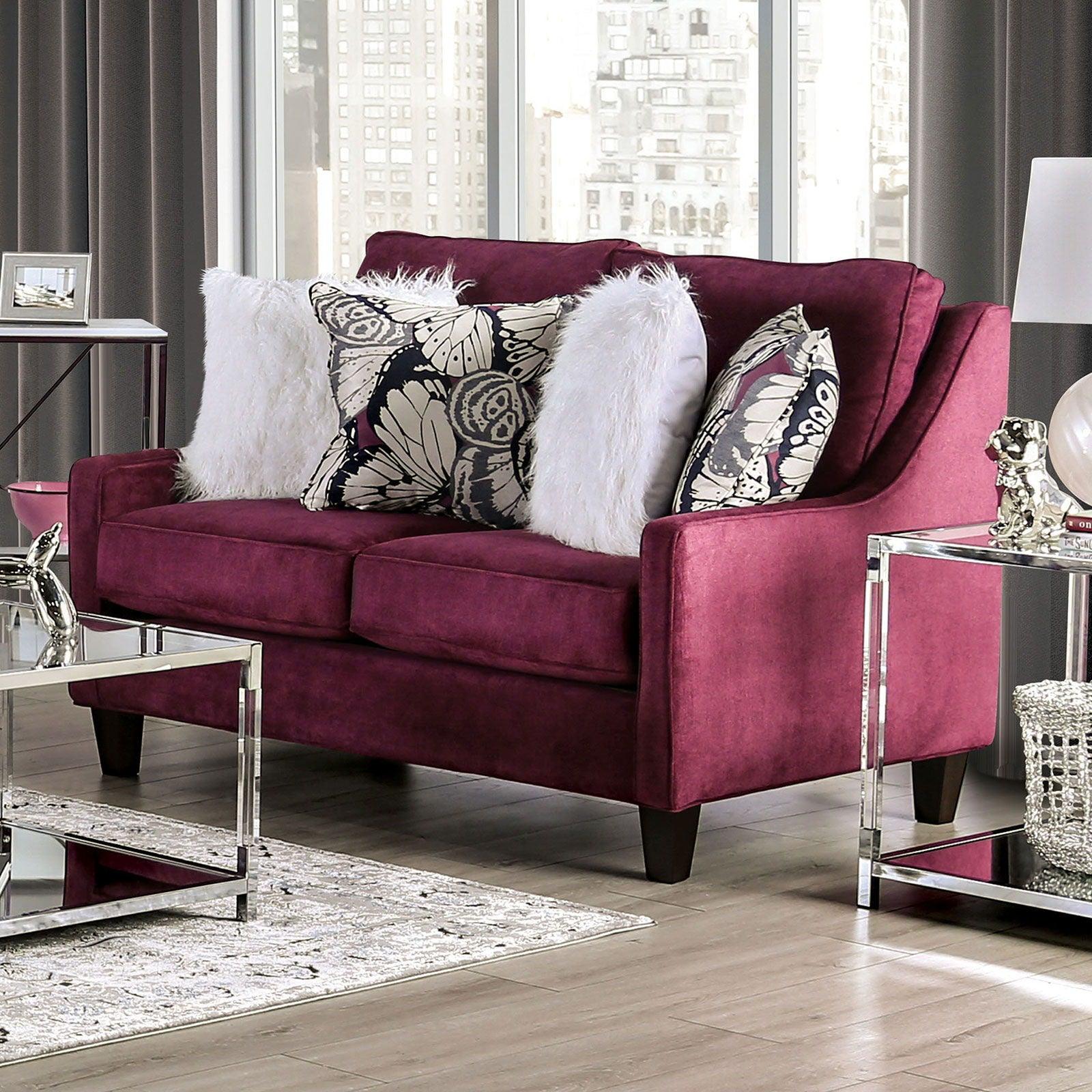 Furniture of America - Jillian - Loveseat - Plum / Ivory / White - 5th Avenue Furniture