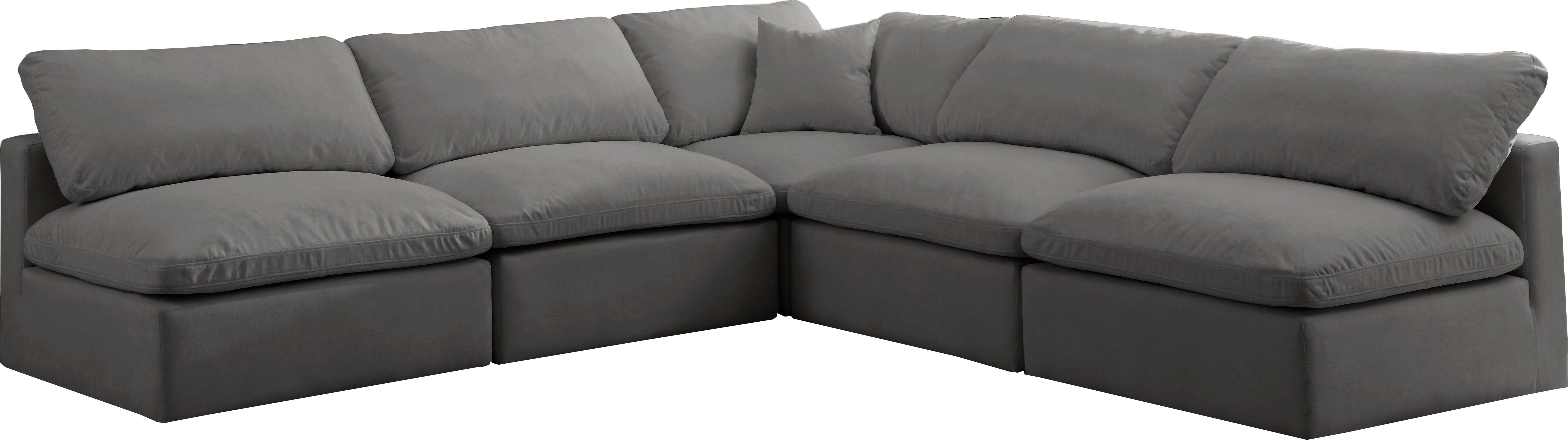 Meridian Furniture - Plush - Velvet Standart Comfort 5 Piece Modular Sectional - Grey - Fabric - 5th Avenue Furniture