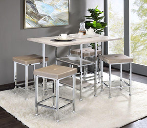 ACME - Raine - Counter Height Table - Antique White & Chrome Finish - 5th Avenue Furniture
