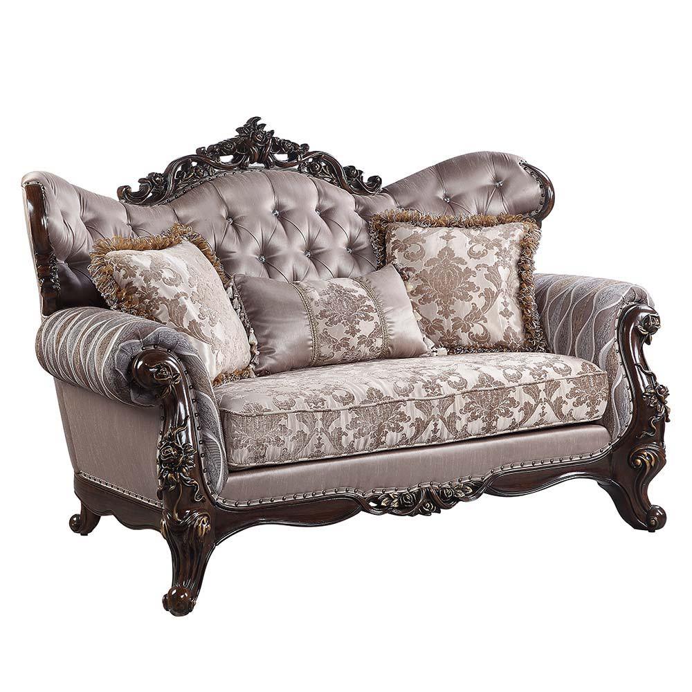 ACME - Benbek - Loveseat - Fabric & Antique Oak Finish - 5th Avenue Furniture