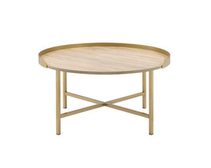 ACME - Mithea - Coffee Table - Oak Table Top & Gold Finish - 5th Avenue Furniture