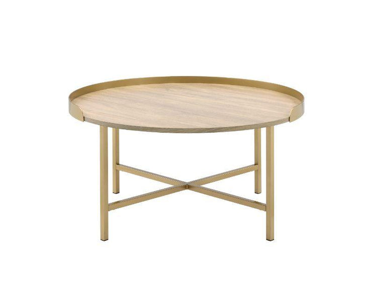 ACME - Mithea - Coffee Table - Oak Table Top & Gold Finish - 5th Avenue Furniture