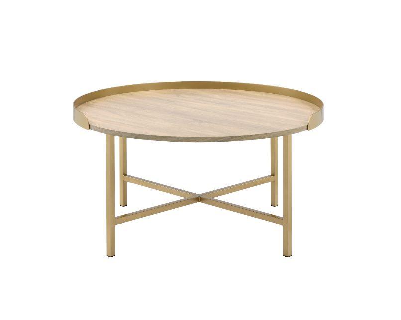 ACME - Mithea - Coffee Table - Oak Table Top & Gold Finish - 5th Avenue Furniture