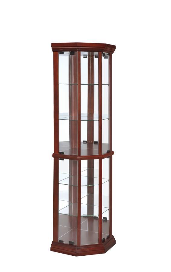 CoasterEssence - Appledale - 6-Shelf Corner Curio Cabinet - Medium Brown - 5th Avenue Furniture