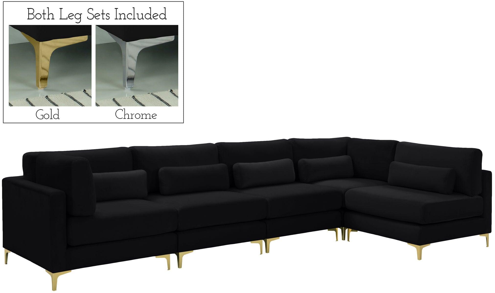 Meridian Furniture - Julia - Modular Sectional 5 Piece - Black - 5th Avenue Furniture