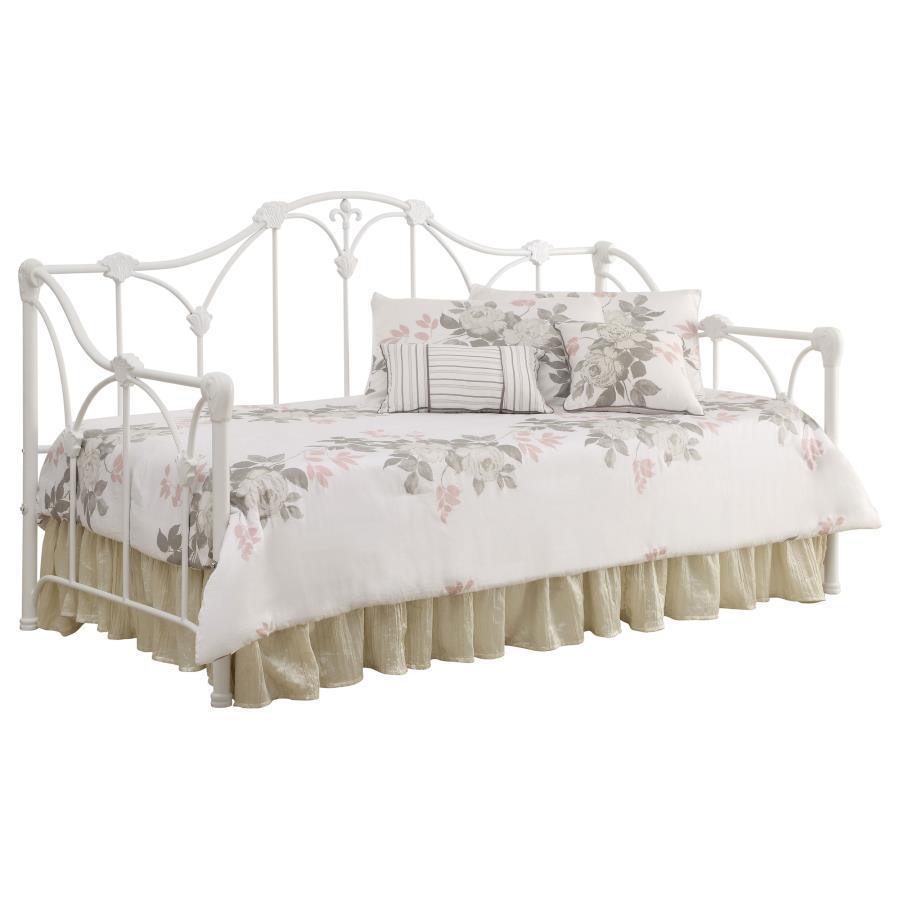 CoasterEssence - Halladay - Twin Metal Daybed With Floral Frame - White - 5th Avenue Furniture