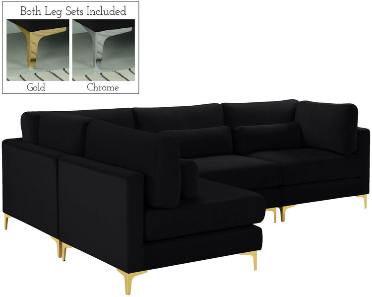 Meridian Furniture - Julia - Modular Sectional 4 Piece - Black - 5th Avenue Furniture