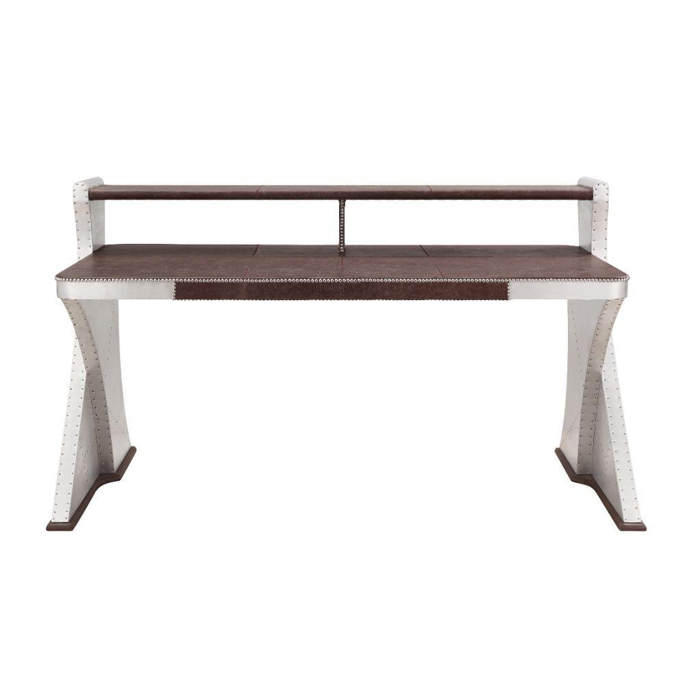 ACME - Brancaster - Desk - Retro Brown Top Grain Leather & Aluminum - 5th Avenue Furniture