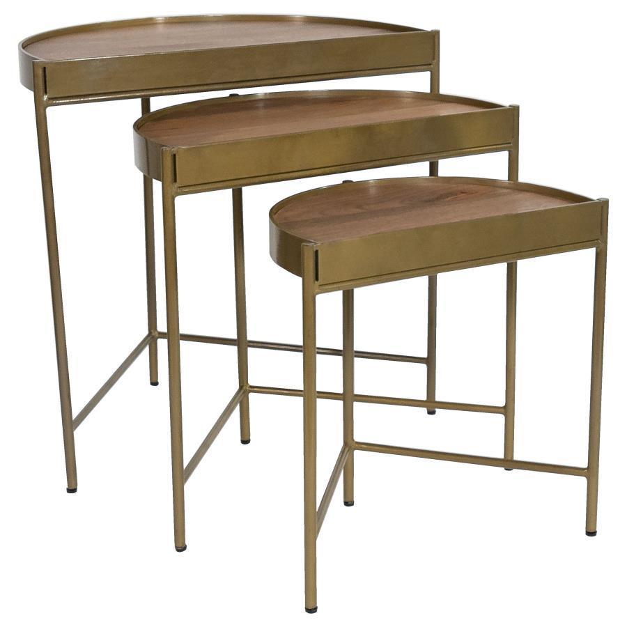 Coaster Fine Furniture - Tristen - 3 Piece Demilune Nesting Table With Recessed Top - Brown And Gold - 5th Avenue Furniture