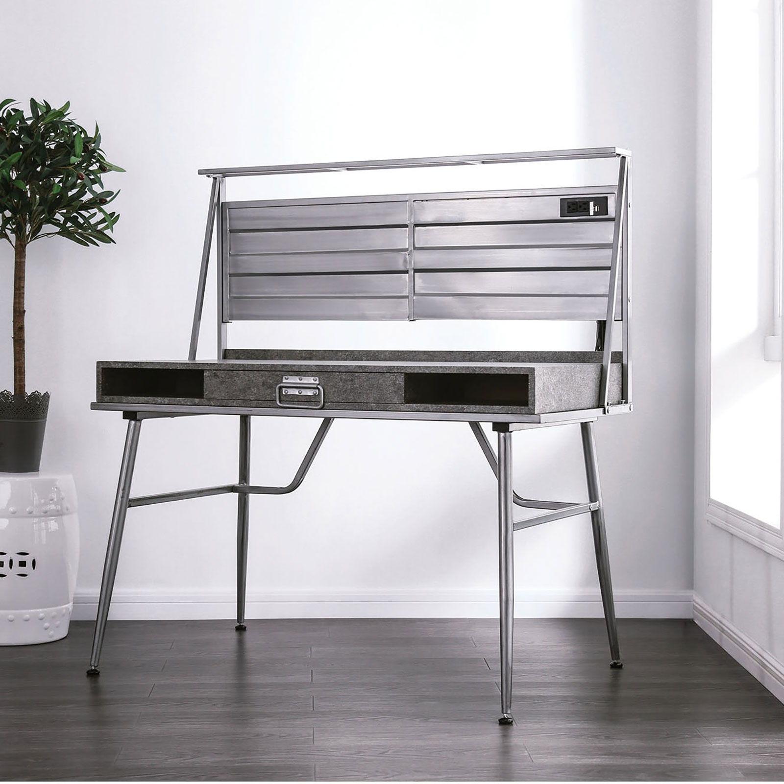 Furniture of America - Mccredmond - Desk With USB - Silver - 5th Avenue Furniture