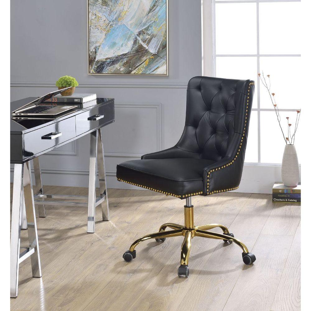 ACME - PUrlie - Office Chair - Black PU & Gold - 5th Avenue Furniture