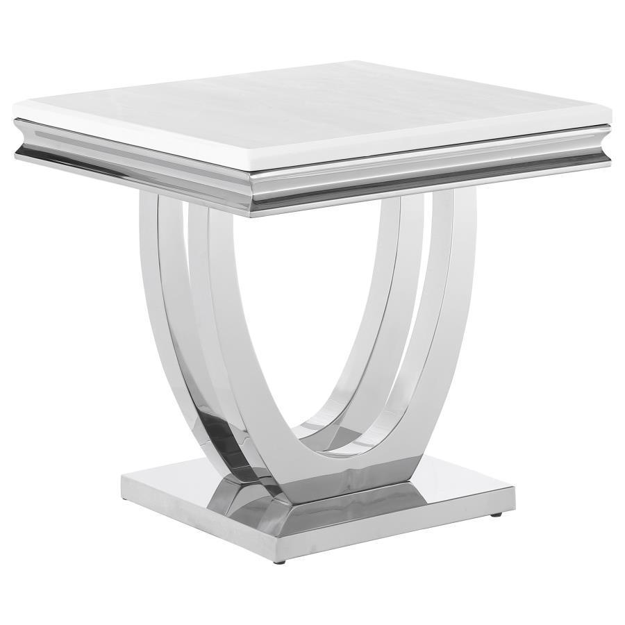CoasterElevations - Kerwin - U-Base Square End Table - White And Chrome - 5th Avenue Furniture