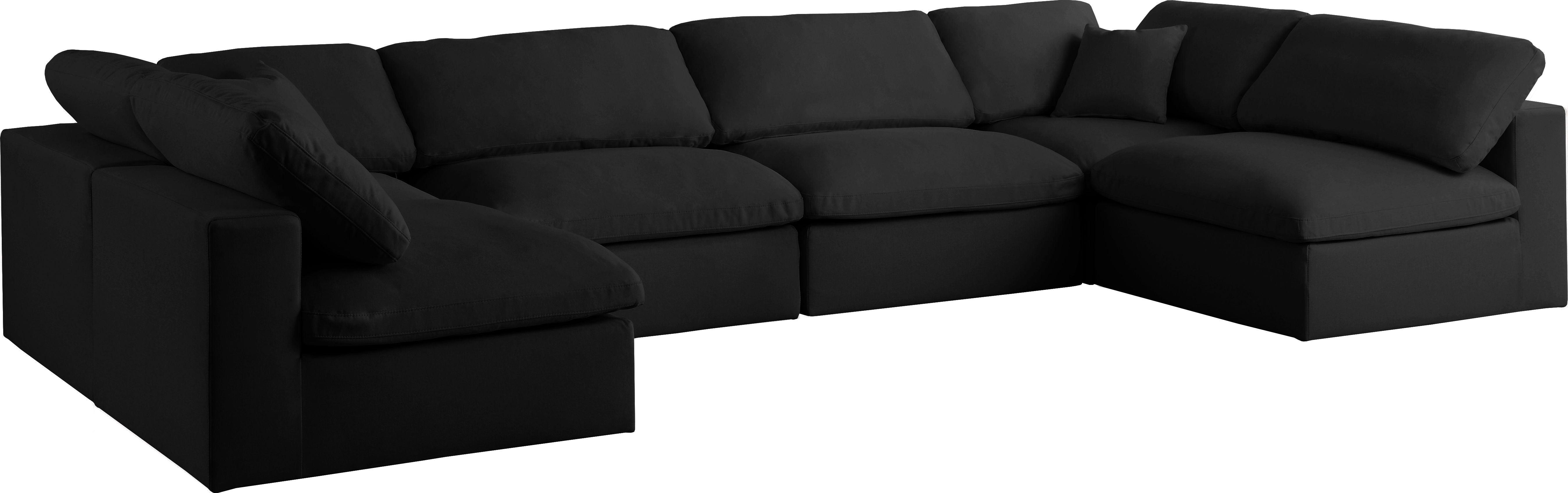 Meridian Furniture - Serene - Linen Textured Fabric Deluxe Comfort Modular Sectional 6 Piece - Black - Fabric - 5th Avenue Furniture