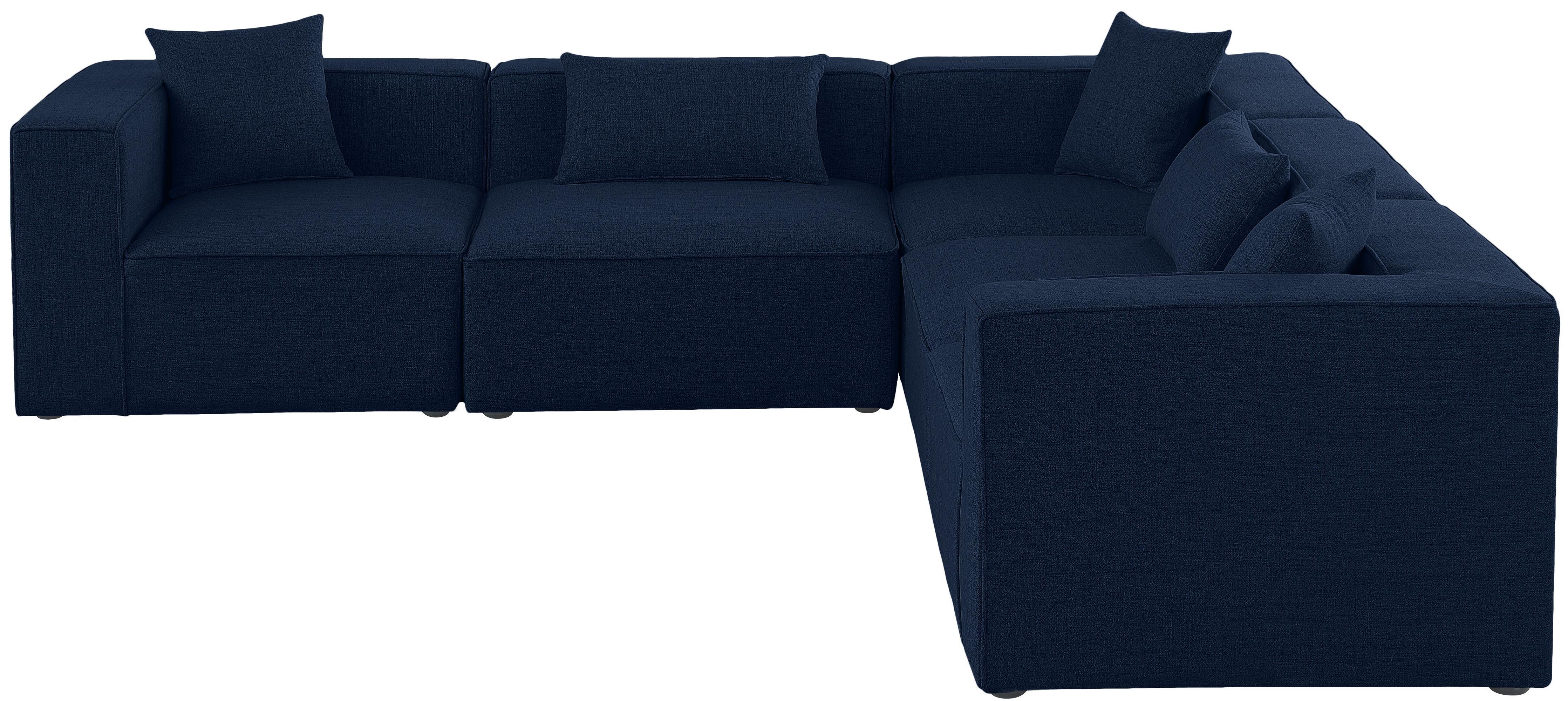 Meridian Furniture - Cube - Modular Sectional 5 Piece - Navy - 5th Avenue Furniture