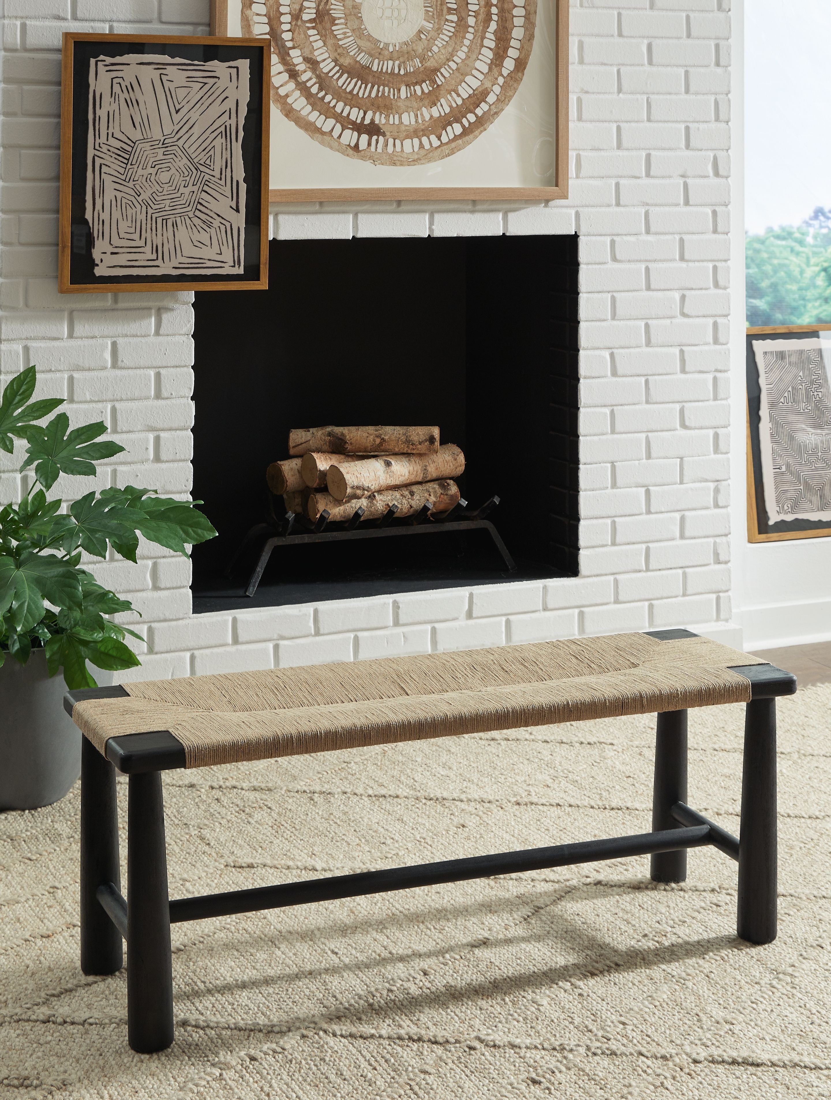 Acerman - Black / Natural - Accent Bench - 5th Avenue Furniture