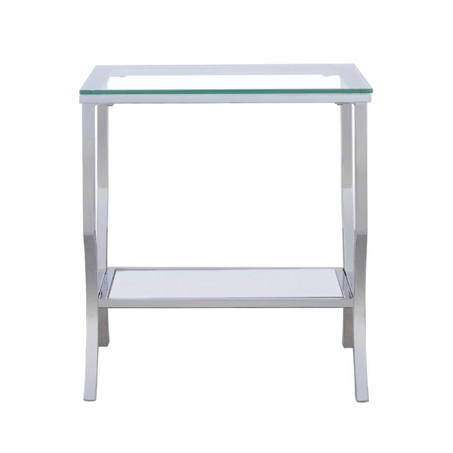 CoasterEssence - Saide - Square End Table With Mirrored Shelf - Chrome - 5th Avenue Furniture
