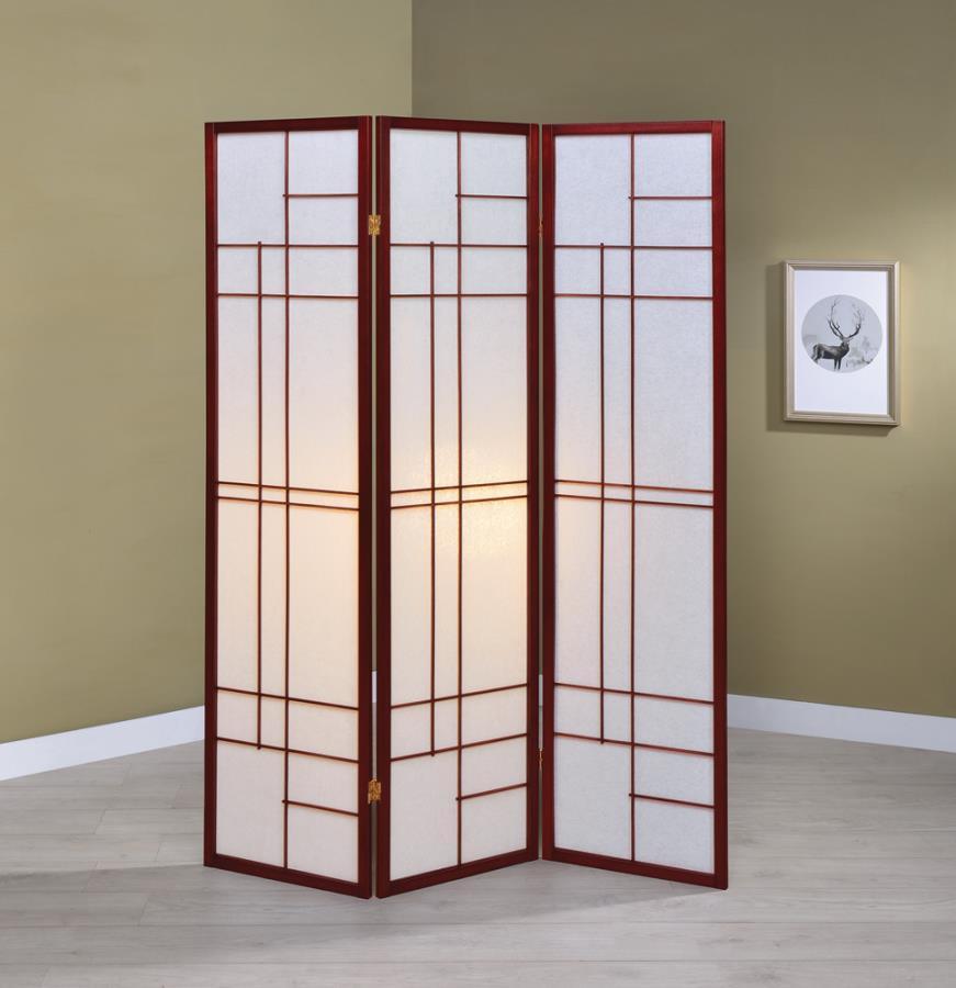 CoasterEveryday - Katerina - 3-Panel Folding Floor Screen - White And Cherry - 5th Avenue Furniture