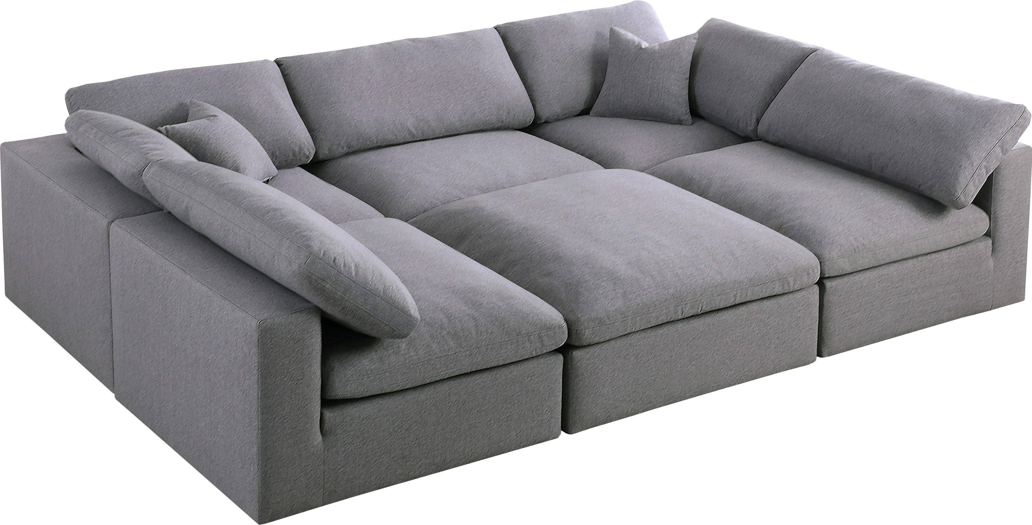 Meridian Furniture - Serene - Linen Textured Fabric Deluxe Comfort Modular Sectional - Grey - 5th Avenue Furniture