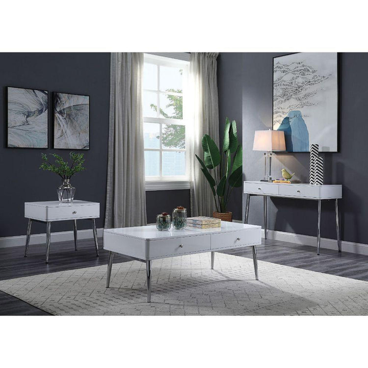ACME - Weizor - Coffee Table - White High Gloss & Chrome - 5th Avenue Furniture