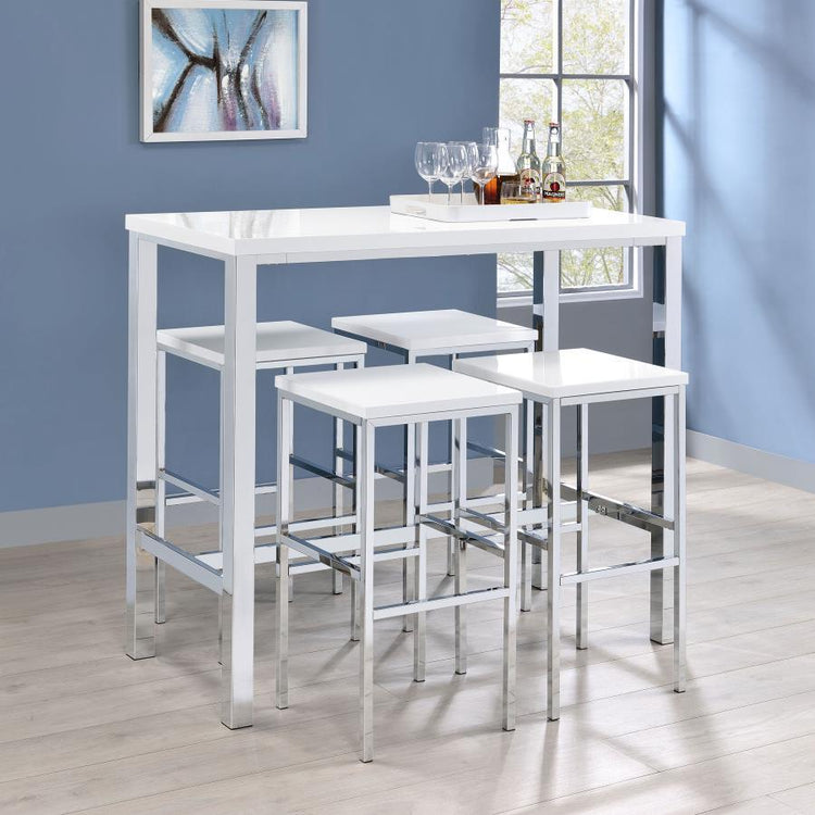 CoasterEveryday - Natividad - 5 Piece Bar Set - White High Gloss And Chrome - 5th Avenue Furniture