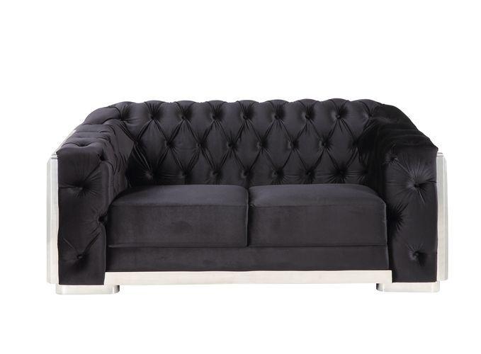ACME - Pyroden - Loveseat - Black Velvet & Chrome Finish - 5th Avenue Furniture
