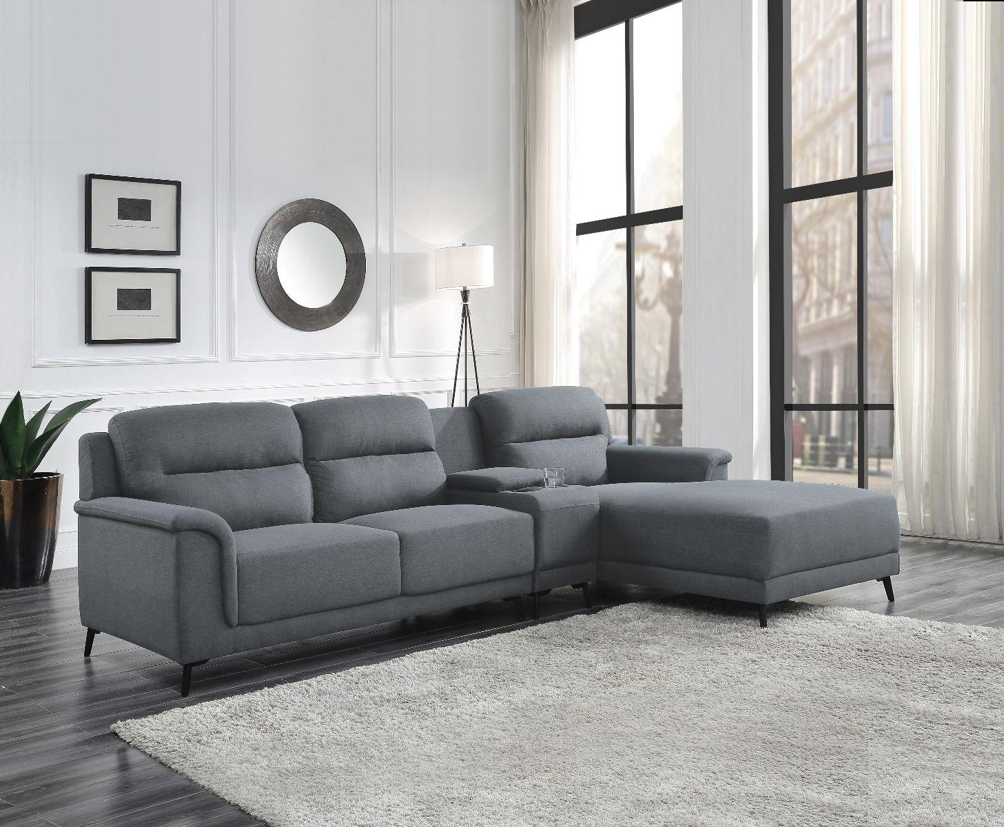 ACME - Walcher - Sectional Sofa - Gray Linen - 5th Avenue Furniture