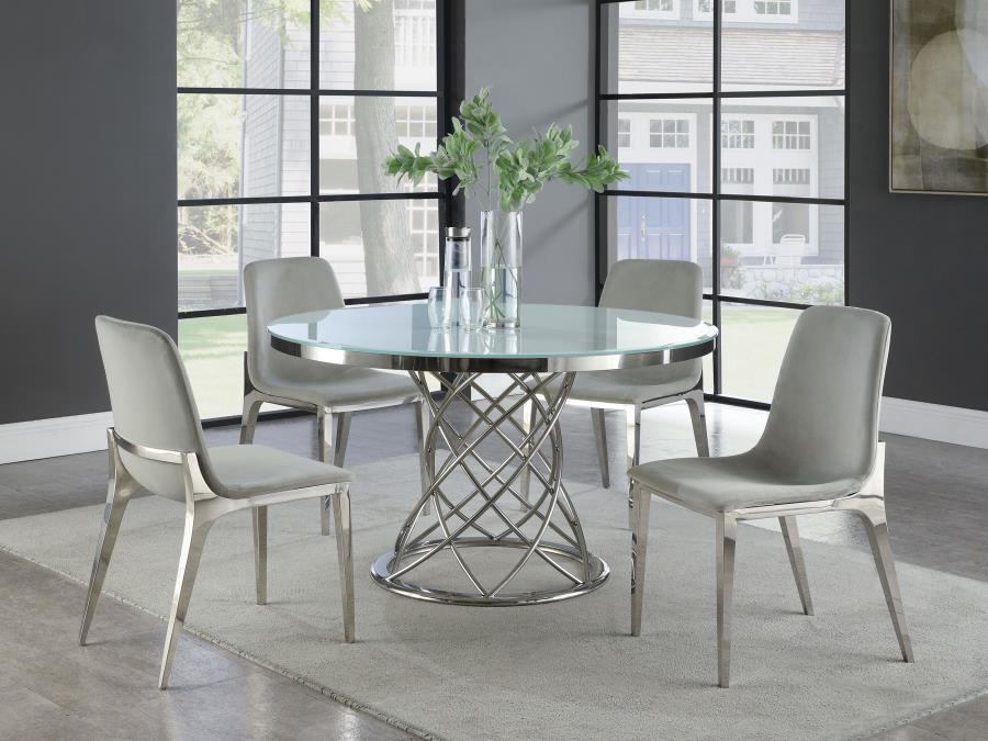 CoasterElevations - Irene - 5 Piece Round Glass Top Dining Set - White And Chrome - 5th Avenue Furniture