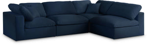 Meridian Furniture - Serene - Linen Textured Fabric Deluxe Comfort Modular Sectional 4 Piece - Navy - 5th Avenue Furniture