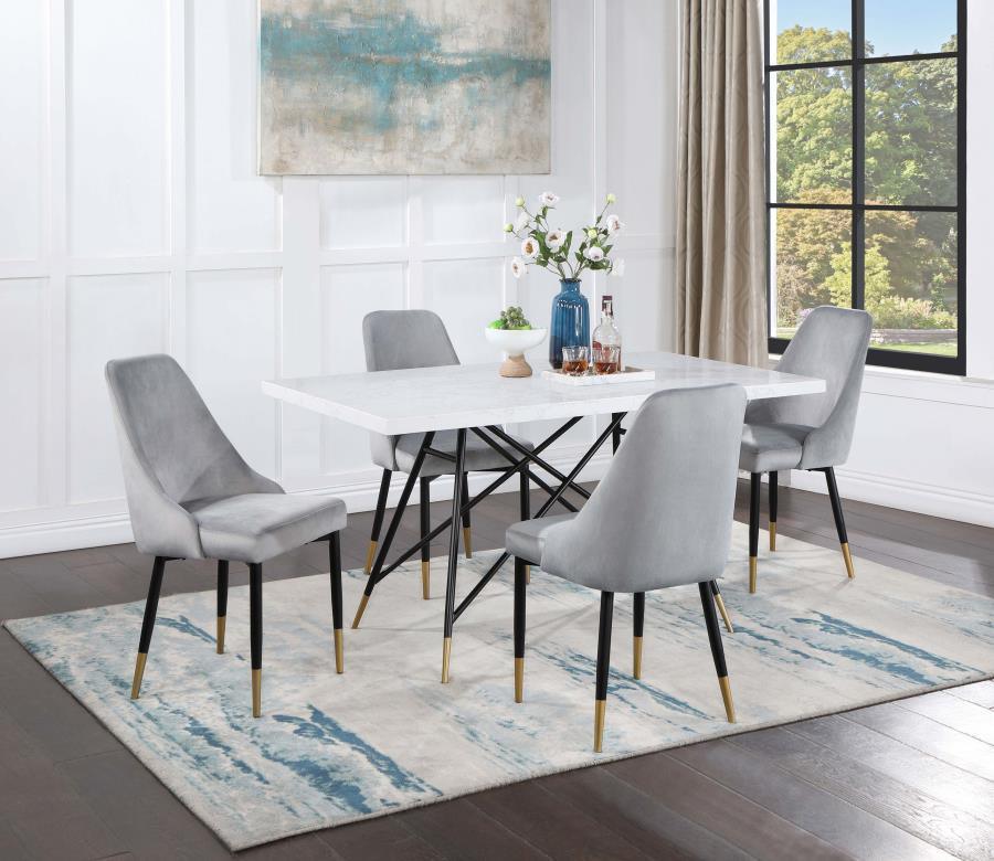 Coaster Fine Furniture - Gabrielle - 5 Piece Marble Top Rectangular Dining Table Set - White And Gray - 5th Avenue Furniture