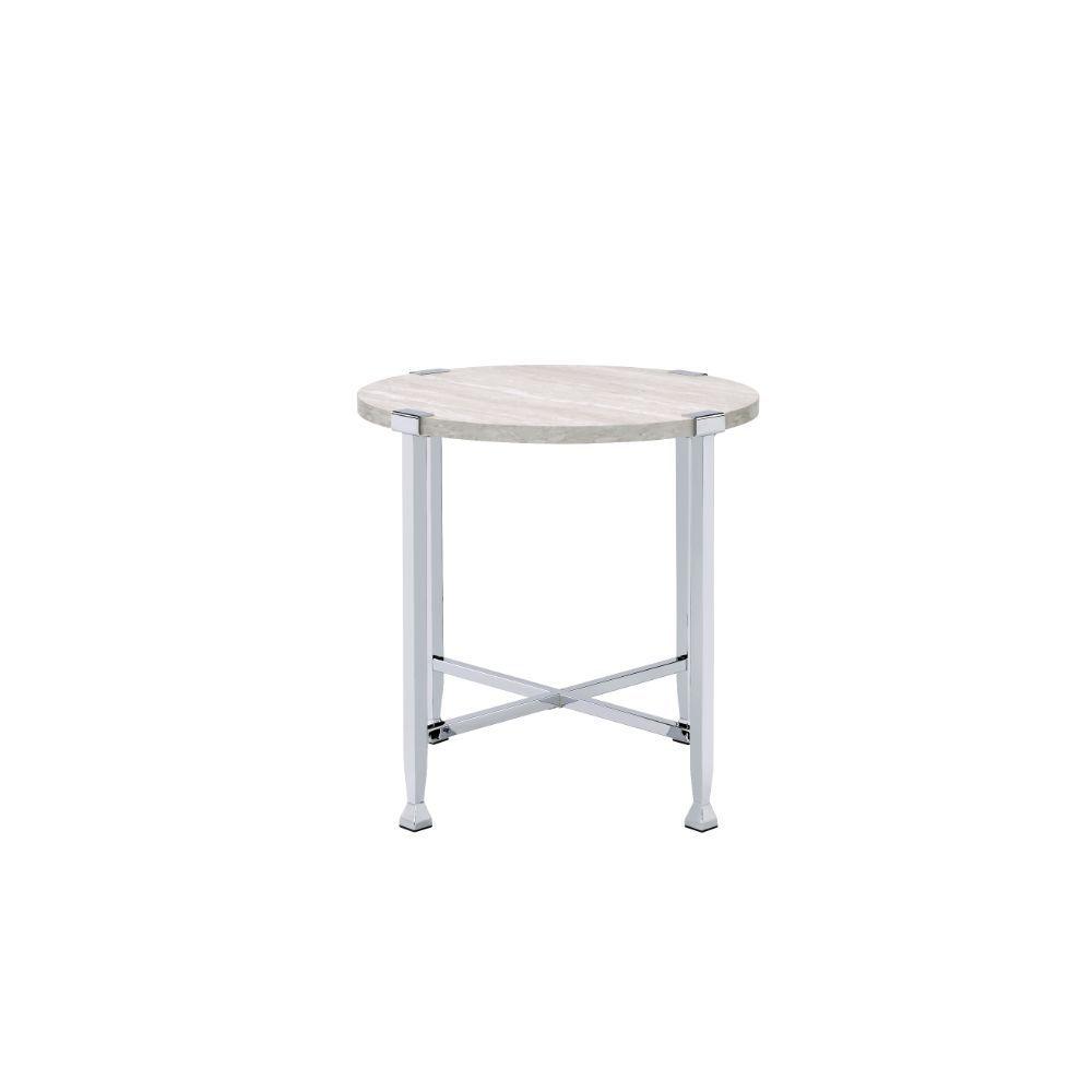 ACME - Brecon - End Table - White Oak & Chrome - 5th Avenue Furniture