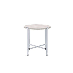 ACME - Brecon - End Table - White Oak & Chrome - 5th Avenue Furniture