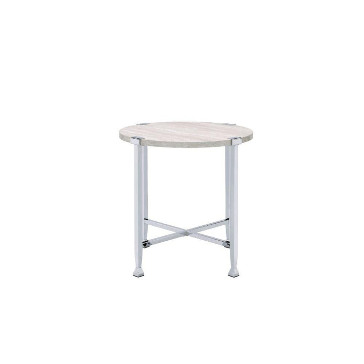 ACME - Brecon - End Table - White Oak & Chrome - 5th Avenue Furniture