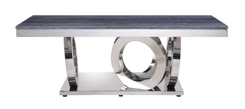 ACME - Zasir - Coffee Table - Gray Printed Faux Marble & Mirrored Silver Finish - 5th Avenue Furniture